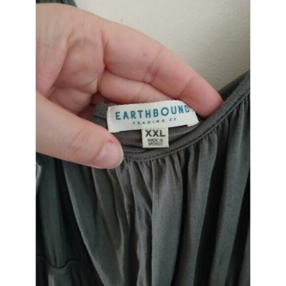 Earthbound Tiered Romper XXL Green Strappy Wide Leg Boho Resprt Minimalist - Picture 7 of 11